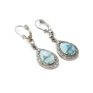 Estate Diamond Turquoise 14k White Gold Earrings